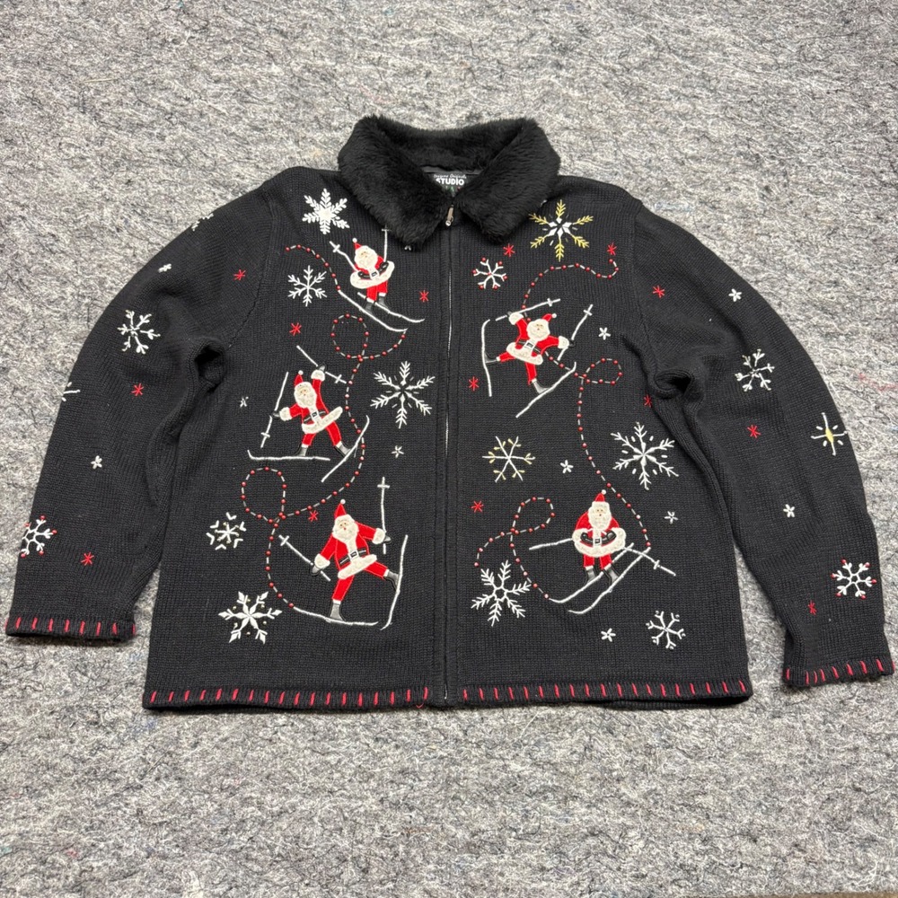 Vintage Designers Originals Studio Skiing Santa Christmas Sweater Large